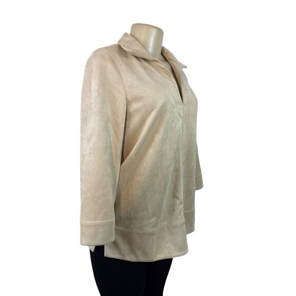 Tuckernuck Women's Beige Faux Suede 3/4 Sleeve Pullover Top Sz S - Picture 2 of 8